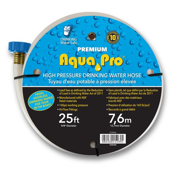Aqua Pro W20866; Fresh Water Hose; Not Heated; 5/8 Inch Diam; 25 Foot Length; 160 PSI; White W20866 - main
